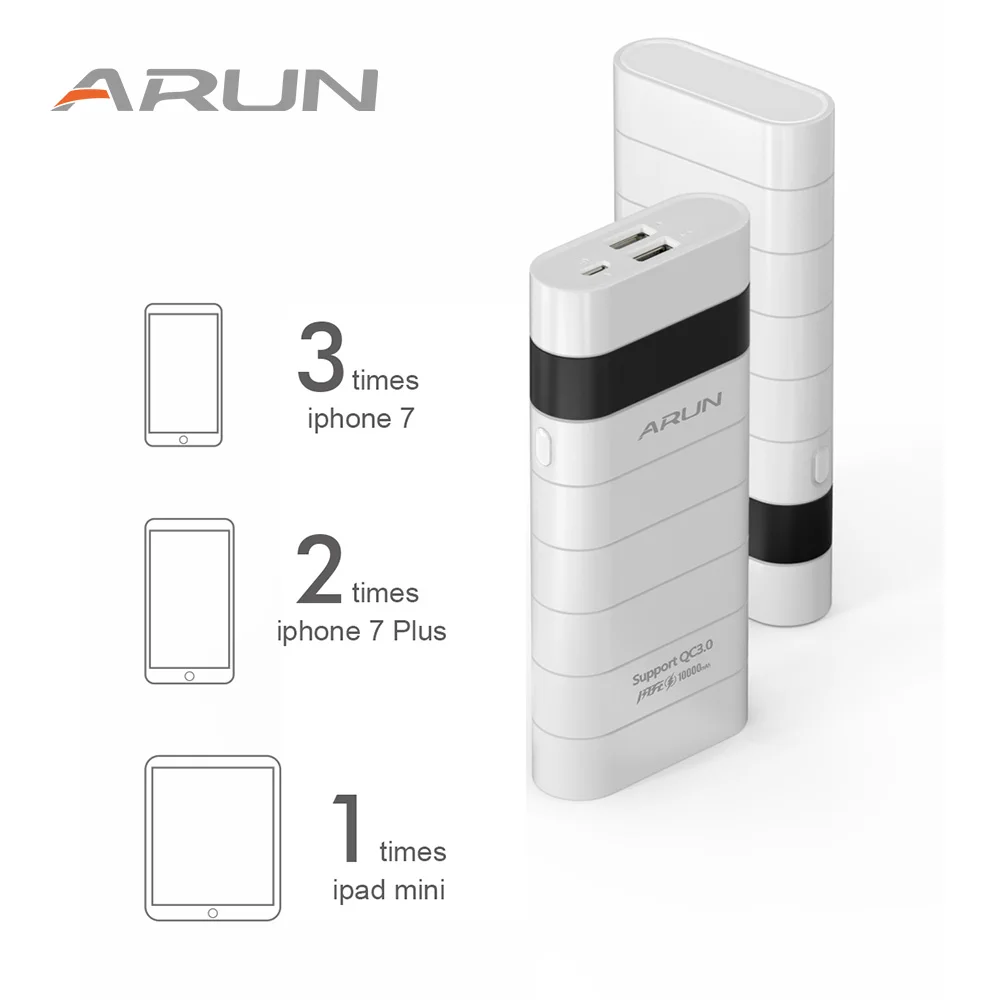 ARUN 10000 мАч Внешний аккумулятор PoverBank 2 USB power Bank портативное зарядное устройство