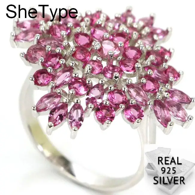 

4.4g Luxury SheType Top AAA+ Star Shape Pink Tourmaline Wedding Woman's 925 Solid Sterling Silver Rings 27x26mm