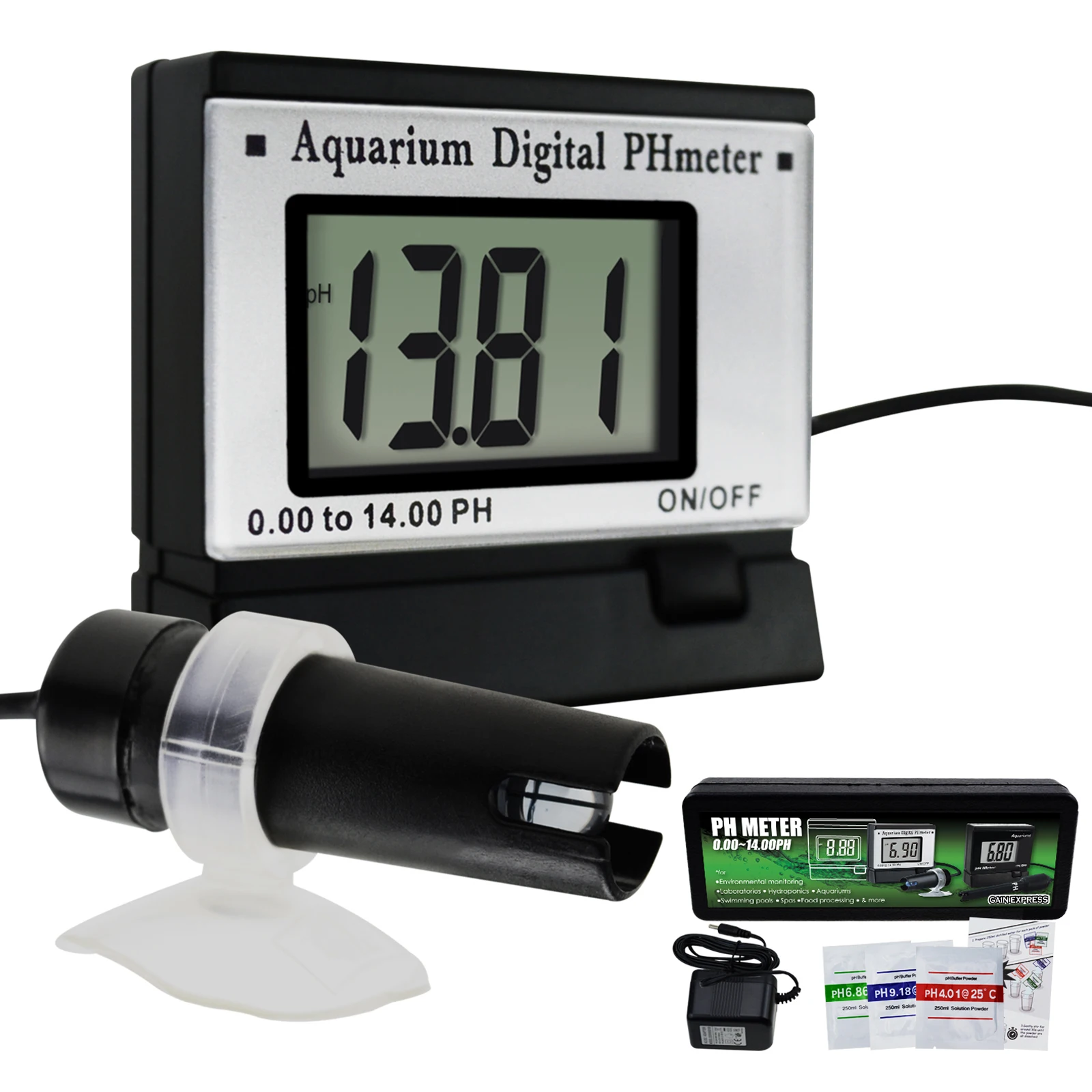 

Digital pH Meter Monitor 0.00~14.00pH w/ ATC Power Adaptor & 1.5M Long Electrode Probe for Aquarium