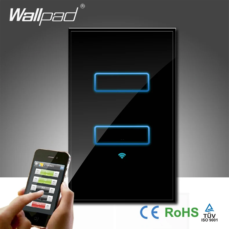 

Hot Sales Wallpad LED Black Glass AU US 120 110~250V 2 Gang 1 Way 2 Way Wireless Wifi Remote Light Control WIFI Wall Switch
