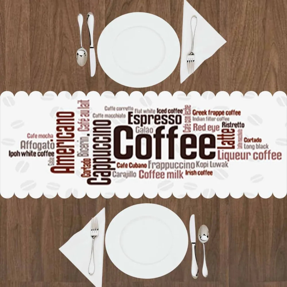 

Else White Floor on Black Brown Coffee Espresso Writen 3d Print Pattern Modern Table Runner for Kitchen Dining Room Tablecloth