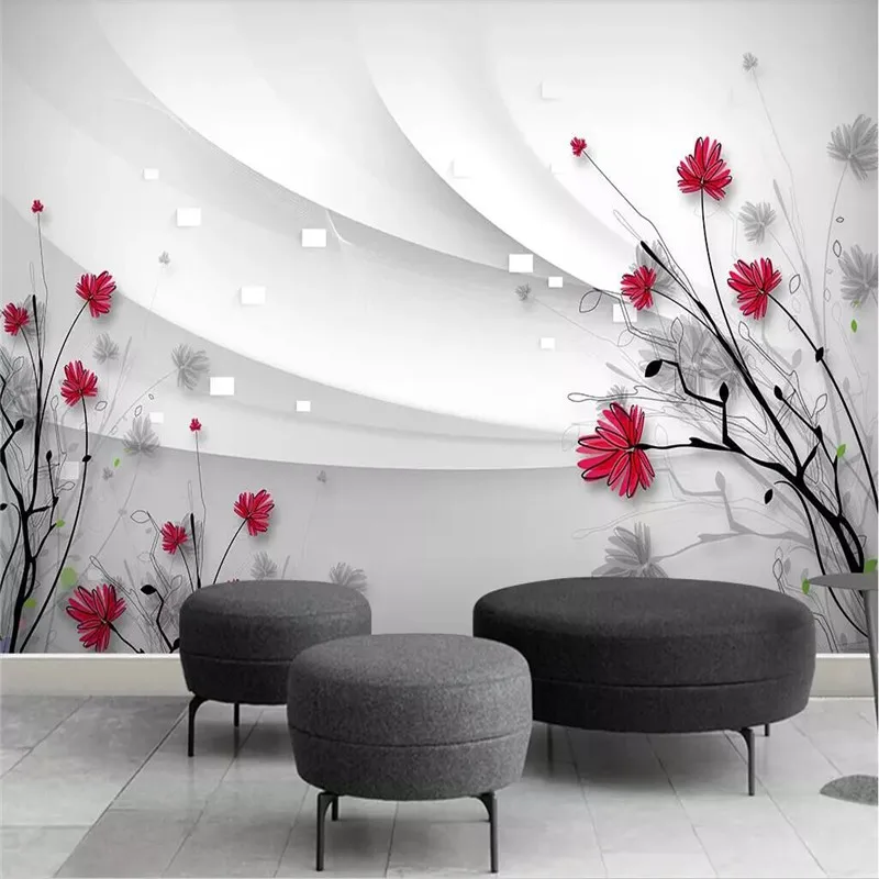 

Beautiful high-definition hand-painted line drawing flowers modern minimalist TV background wall manufacturers wholesale wallpap