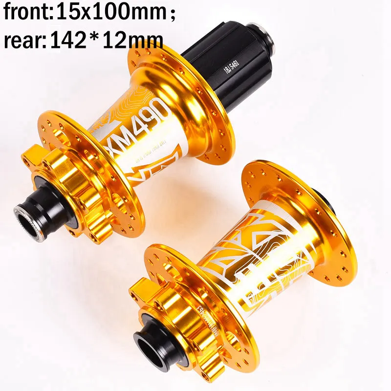 Koozer XM490 ступицы 4 подшипника MTB горный велосипед втулка QR 100*15 12*142 мм через 32 отверстия дисковый тормоз ступицы велосипеда 28 32 36 отверстий - Цвет: Gold 15x100 12x142mm