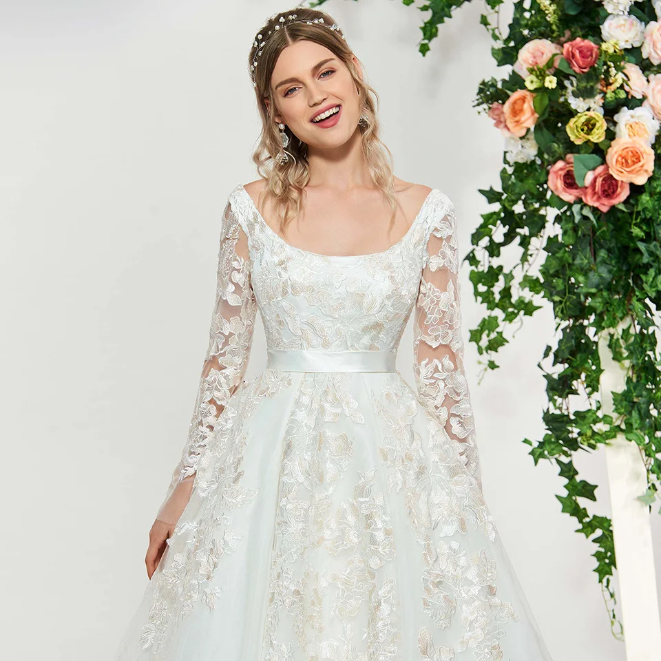 Dressv элегантное платье цвета слоновой кости с квадратным вырезом Длинные рукава с аппликацией бальное платье свадебное платье длина до пола скромные свадебные одежды свадебное платье