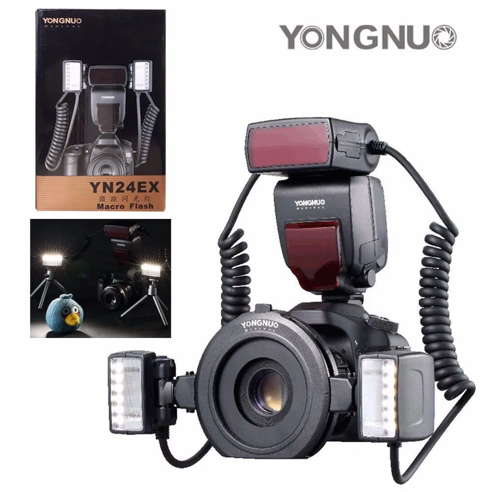 YONGNUO YN24EX макро кольцо Вспышка Speedlite с 2 флэш головкой 4 переходных кольца для Canon 5DIII