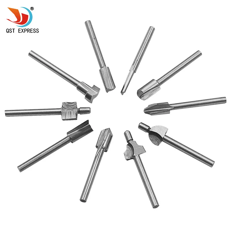 10pcs 1/8 Inch SHANK HSS TITANIUM ROUTER BITS FIT DREMEL Foredom Rotary Tool Set