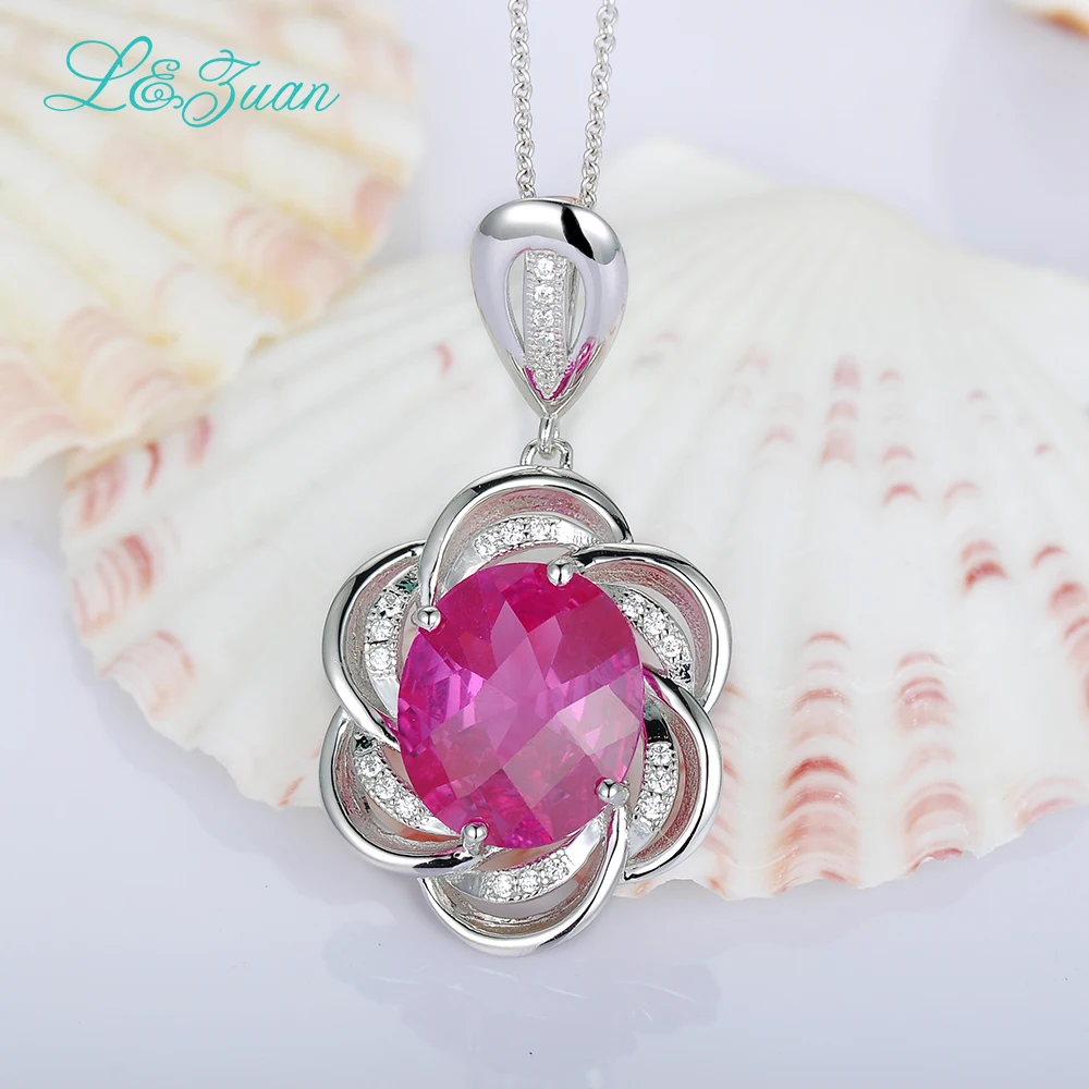 L & zuan 925 Серебряный Рубин кулон трендовый 6.44ct цветок красная натуральная цепочка