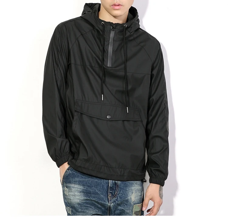 Мужской пуловер с капюшоном из искусственной кожи черная толстовка