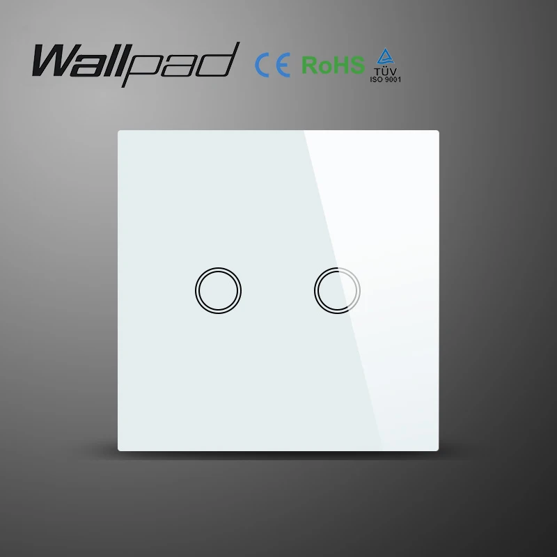 

Wallpad White Luxury EU UK Standard 2 Gang 1 Way Touch On OFF Crystal Glass Switch Panel, Free Shipping