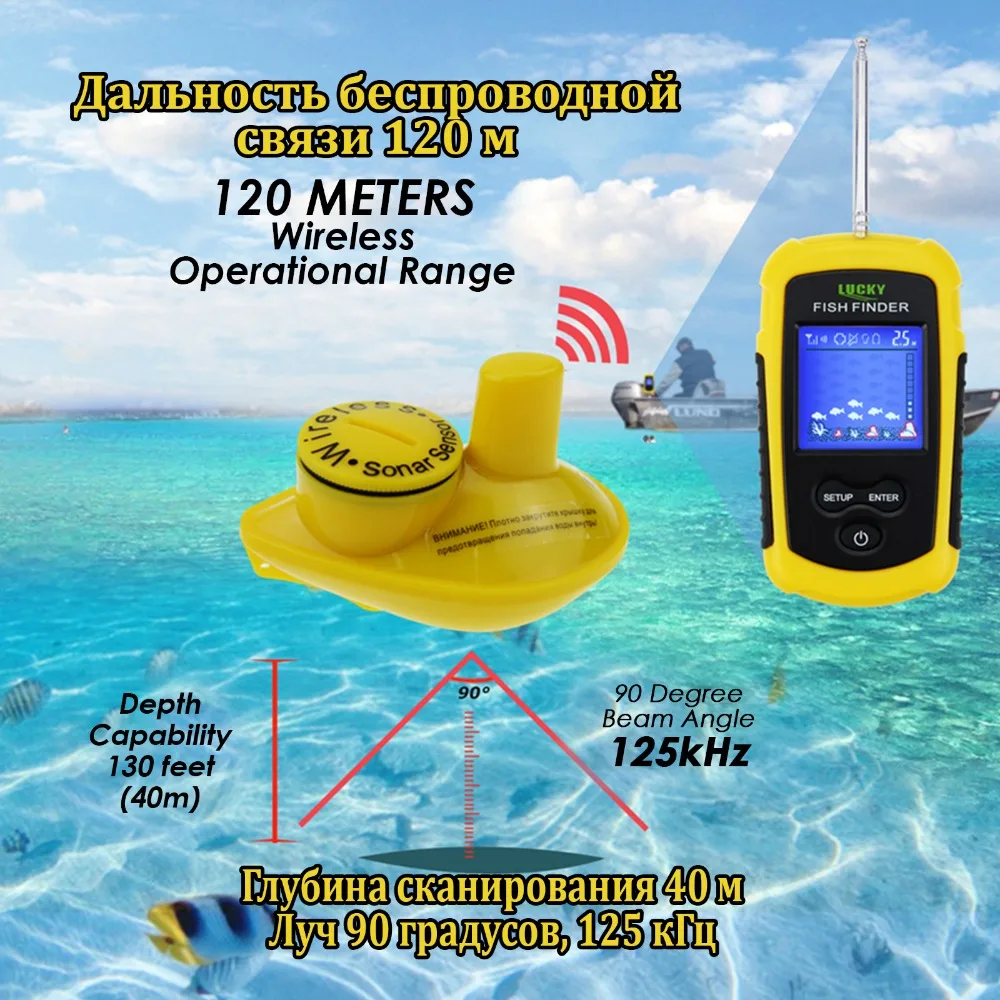 LUCKY FFCW1108-1 Беспроводной эхолот для рыбалки дальность действия 120 метров глубина