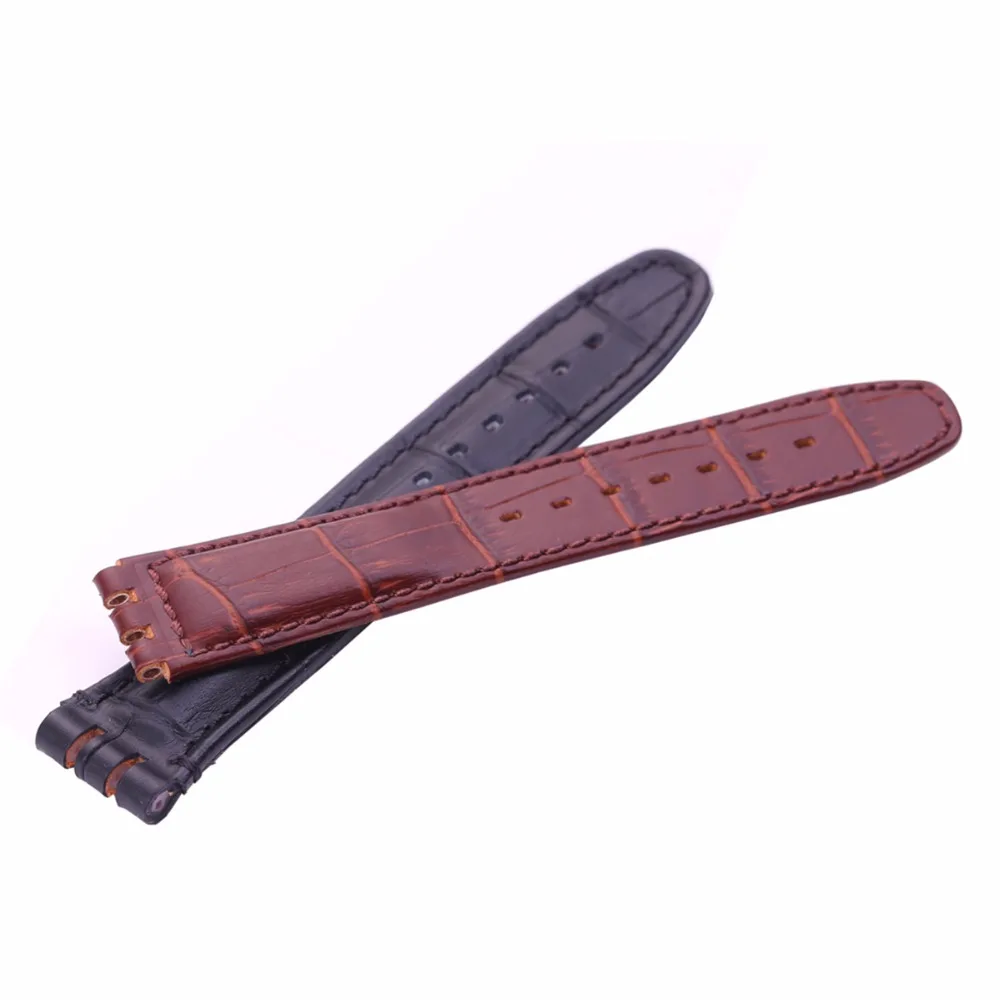 EACHE High Quality Black Brown Colors Genuine Leather Croco Pattern Replacement Watchband Fit For Swatch Men Or Women 23mm | Наручные