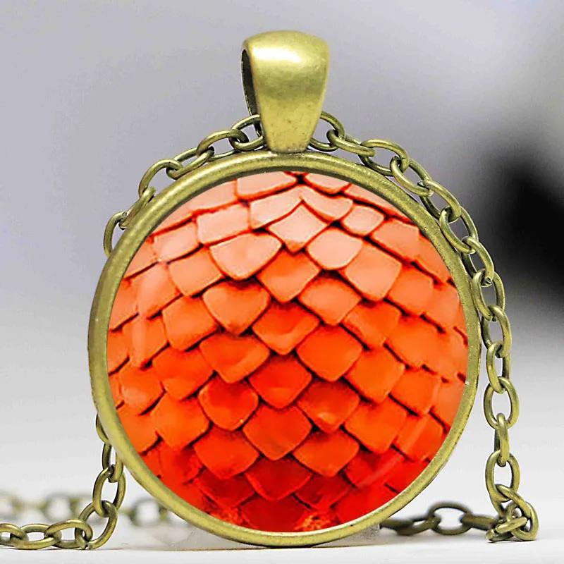 Стеклянная подвеска в виде яйца из оранжевого дракона. Фантастическое ожерелье с