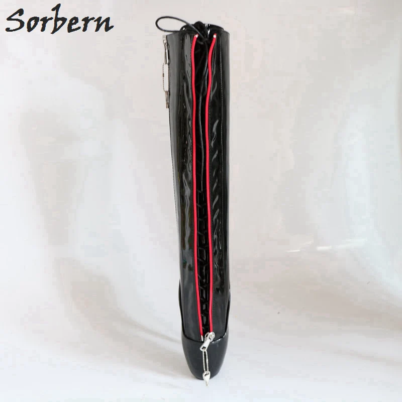 Sorbern Sexy Ballet Boots Women Black Red Zipper Lockable Custom Circumference Lace Up Knee High Ballet Fetish Pain Boots