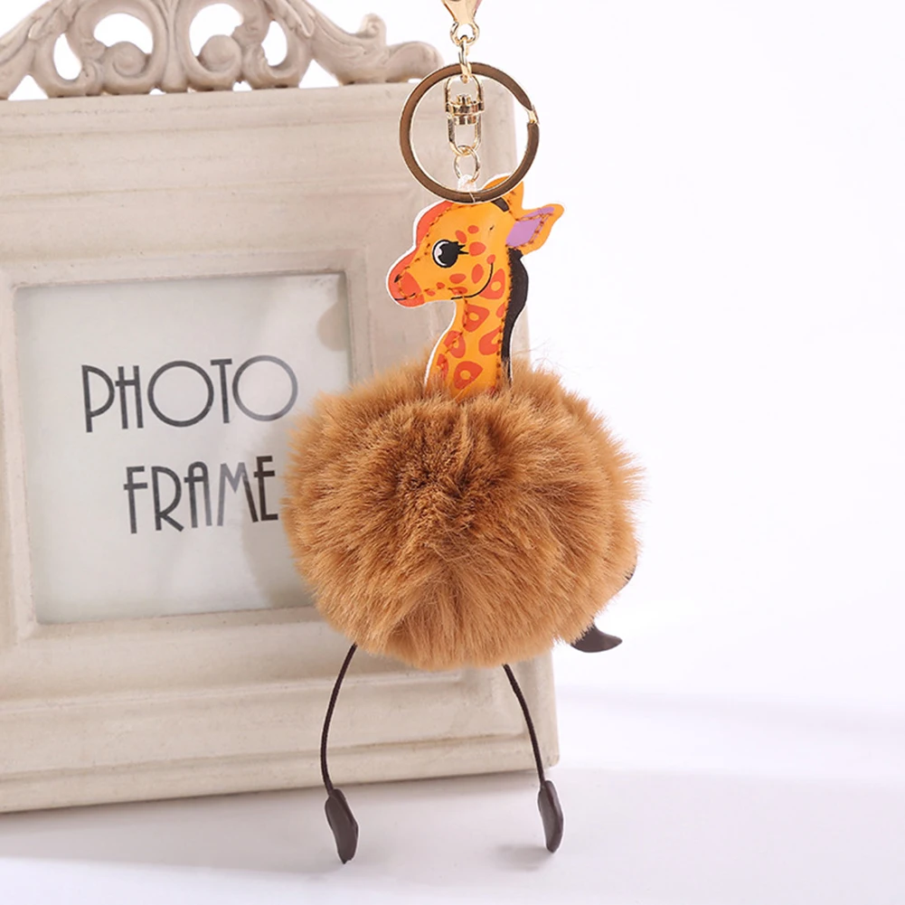 Fluffy Faux Rabbit Fur Round Ball Pom Giraffe Style Lady Bag Charm Key Chain | Украшения и аксессуары