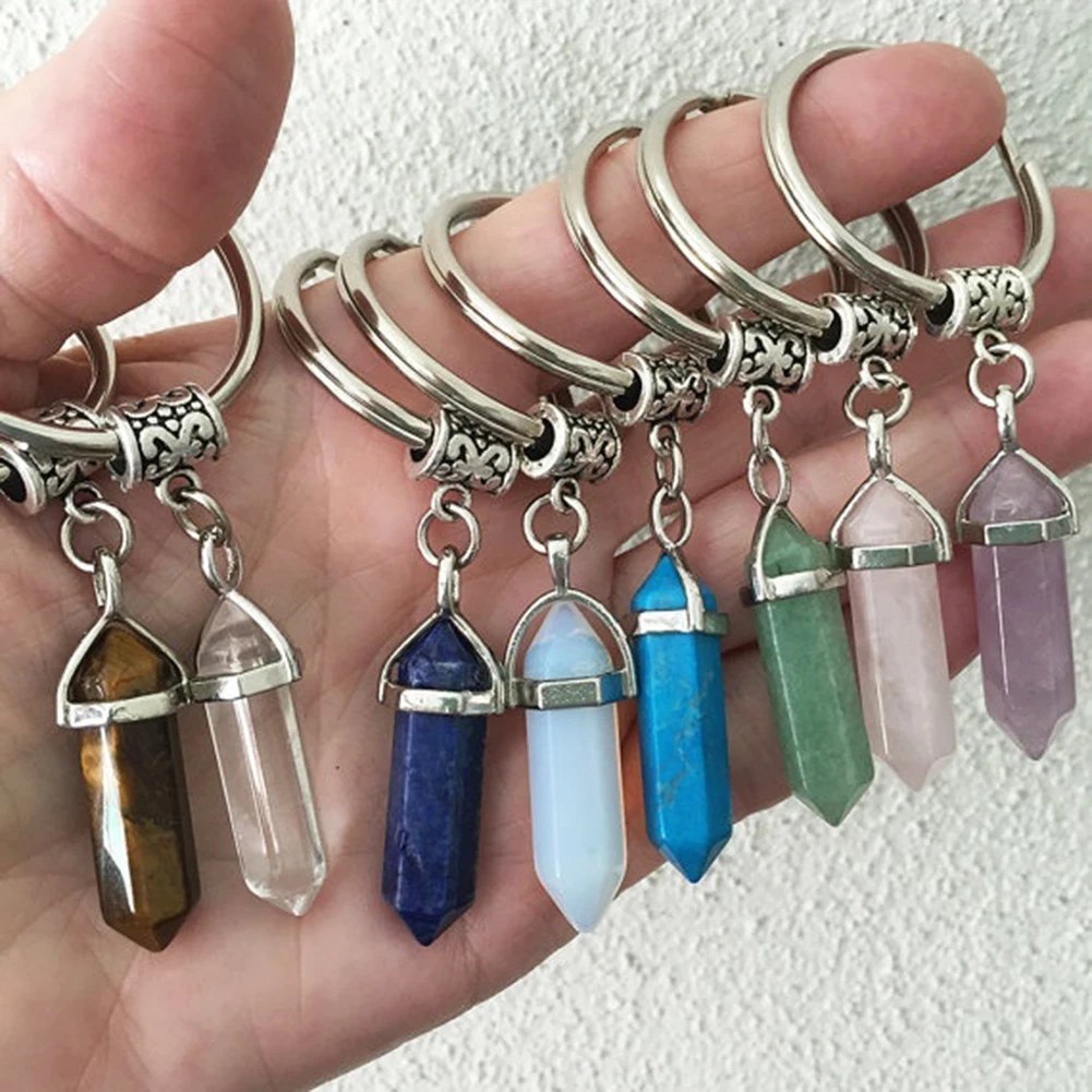 Boho Винтаж шестигранной призмы Натуральный камень брелок сумка Шарм брелок| |