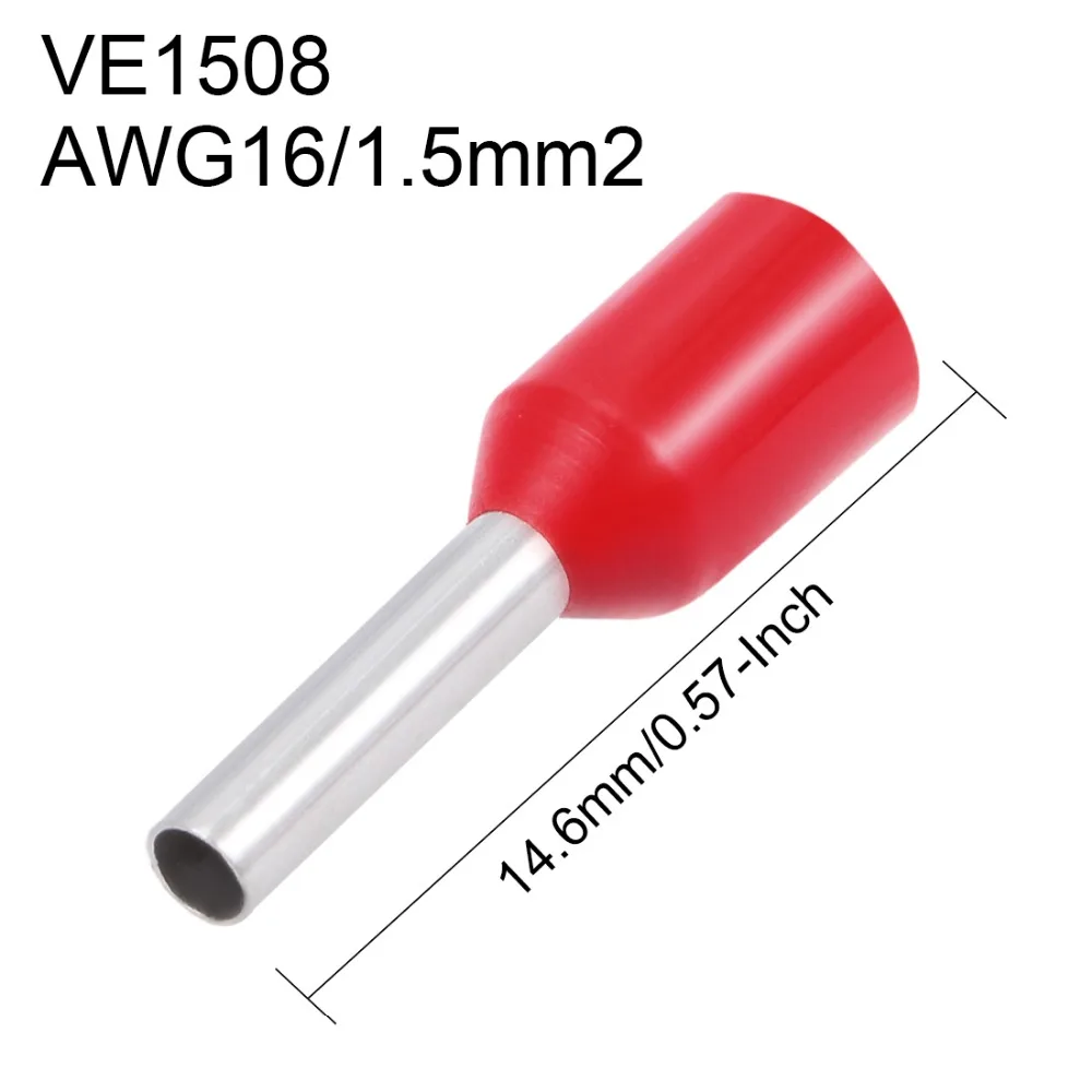 Uxcell 500 шт./лот VE1508 16 AWG изолированный шнур концевой провод медный разъем