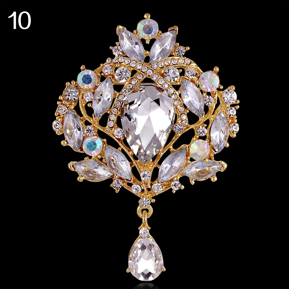 White gold Plated Роскошная роскошная женская брошь в форме цветка, каплевидные Стразы - Окраска металла: White gold Plated