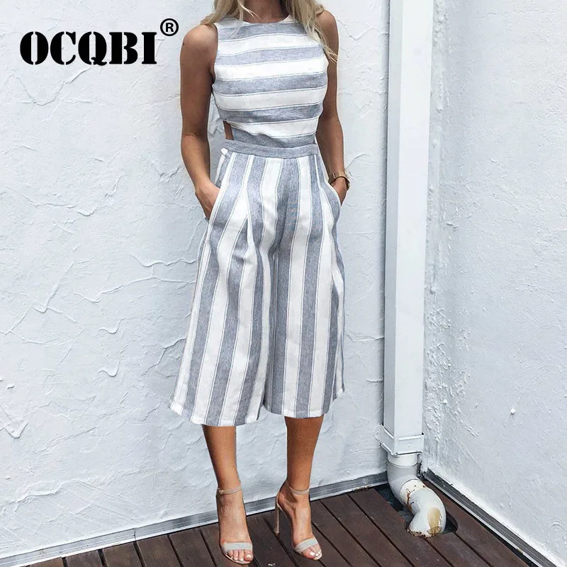 Повседневный комбинезон в полоску Комбинезоны для женщин 2018 свободное боди с