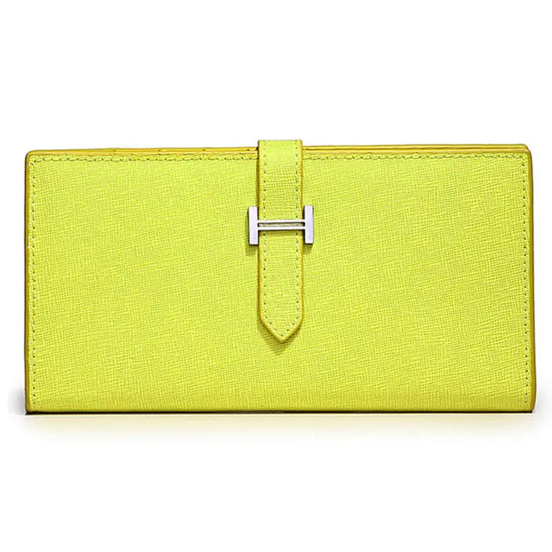 yellow Подлинная saffiano кожаный кошелек для девушки женщины сплошной цвет длинный кошелек женский, клатч телефон держатель кредитной карты - Цвет: yellow