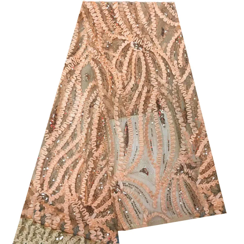 High Quality Nigerian 3D Wedding Lace Fabric Gold Latest African Laces 2018 French Net With Sequins for Dress F851-1 | Дом и сад