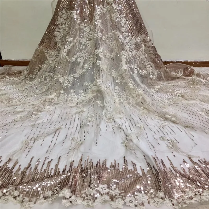Sequin Nigeria Bridal Dress Design Lilac African French Tulle Feather Lace High Quality Embroidery Net Fabric X1074-6 | Дом и сад