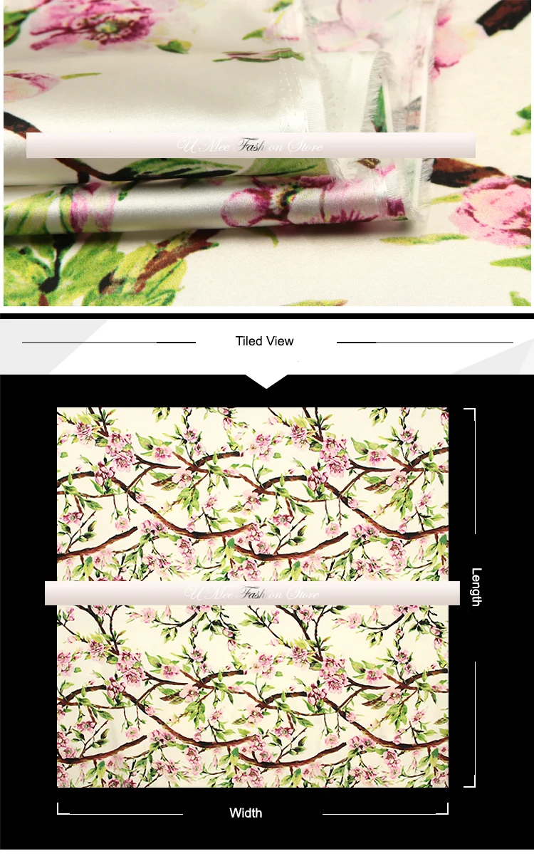 

CNUM SP783 Pure Silk/ Peach Blossoms /Silk Fabric 93% Silk 7% Spandex Elastic/ Width 1.29yd Thickness 19mm/ Unit: meter