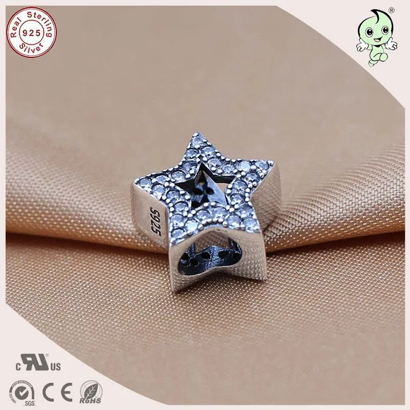 Silver Factory Sell Directly Full Colorful CZ Stones Paving 925 Real Hollow Star Charm Fitting European Famous Bracelet | Украшения и