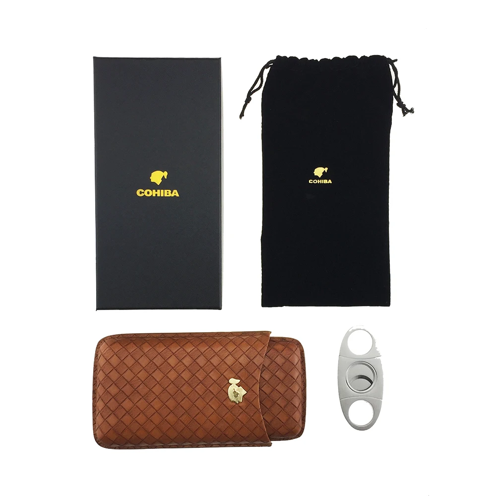 COHIBA плетение шаблон Путешествия Аксессуары для сигар кожаный чехол 3 трубки