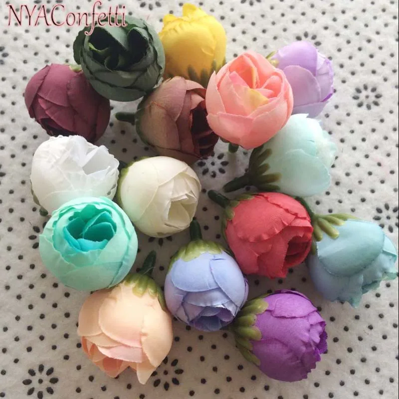 

NYAC 2.5*2CM Head 100PCS Artificial Silk Tea Rose Flowers Heads,Mini Flower Buds,DIY Decoration For Garland,Scrapbooking,Bouquet