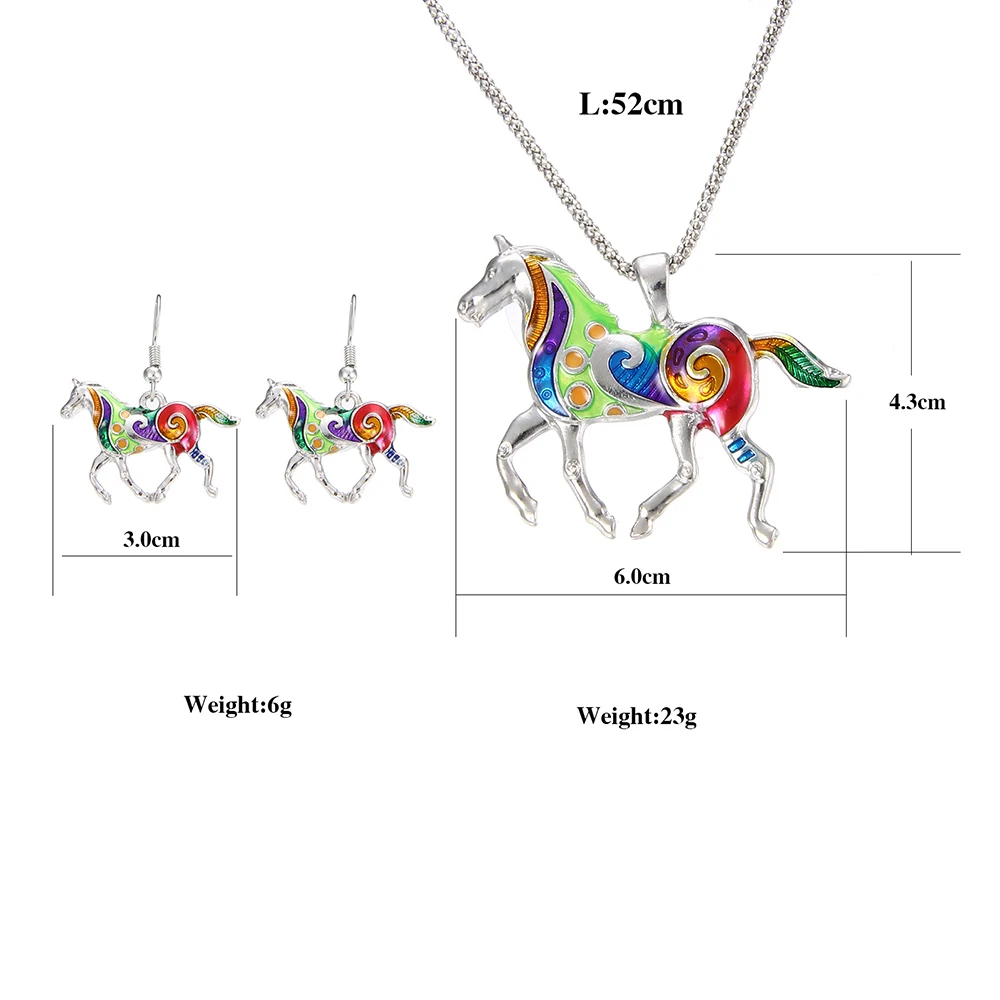 Lureme Fashion Colorful Animal Horse Necklace Pendant Dangle Earrings Jewelry Set for Women Girls (js000698) | Украшения и