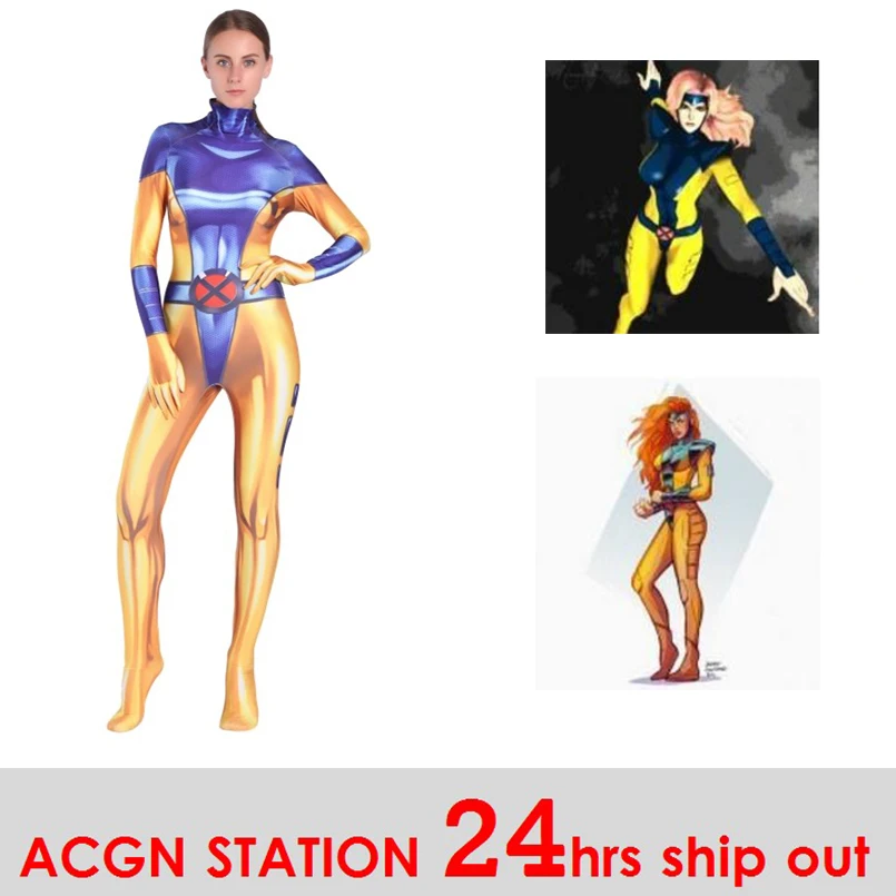 Быстрая доставка джинсовые серо-летние костюмы для косплея Marvel Girl X man аниме боди