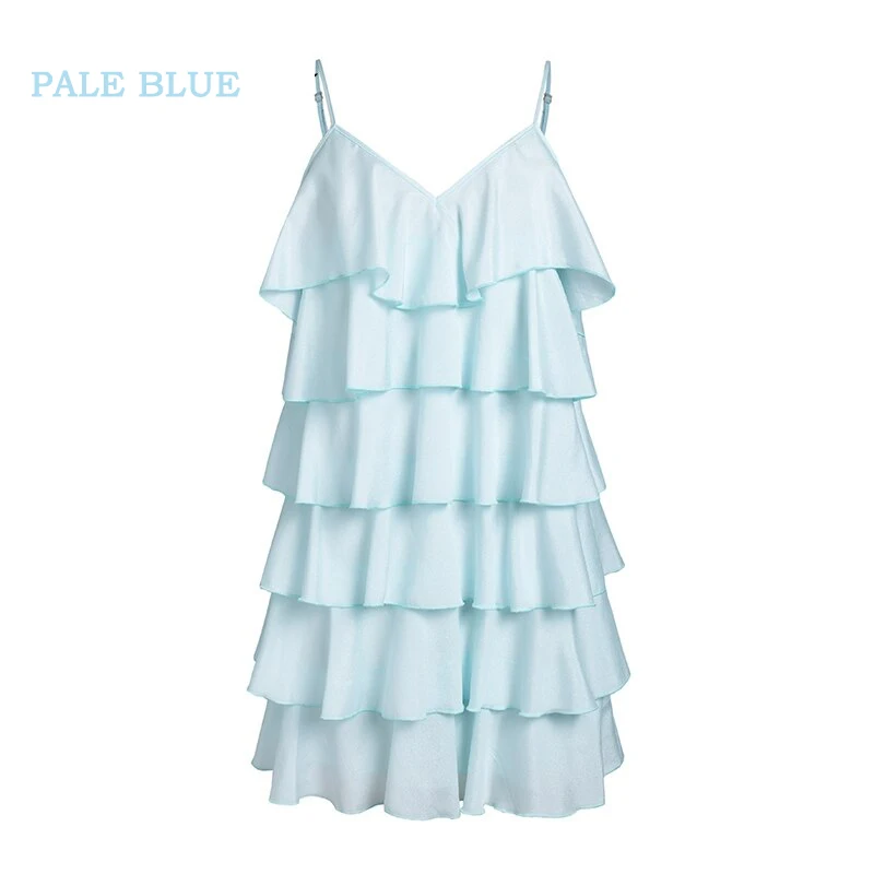 Pale blue Элегантное летнее шифоновое платье с оборками и v-образным вырезом на спине, сексуальное синее платье для женщин, без рукавов, свободное, Пляжное, праздничное, розовое, летнее, вечерние - Цвет: Pale blue