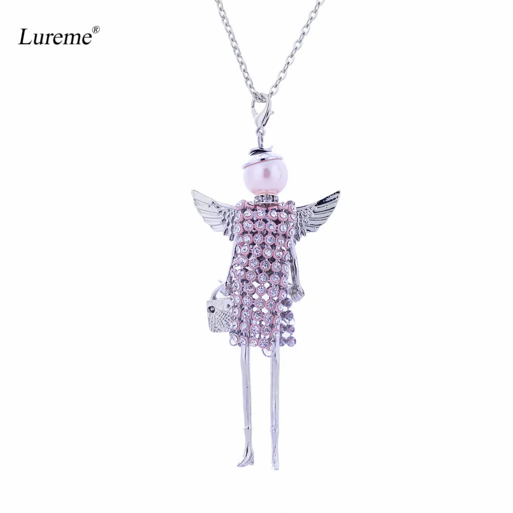 Lureme новые женские кукольные длинные ожерелья с крыльями ангела Подвески ручной