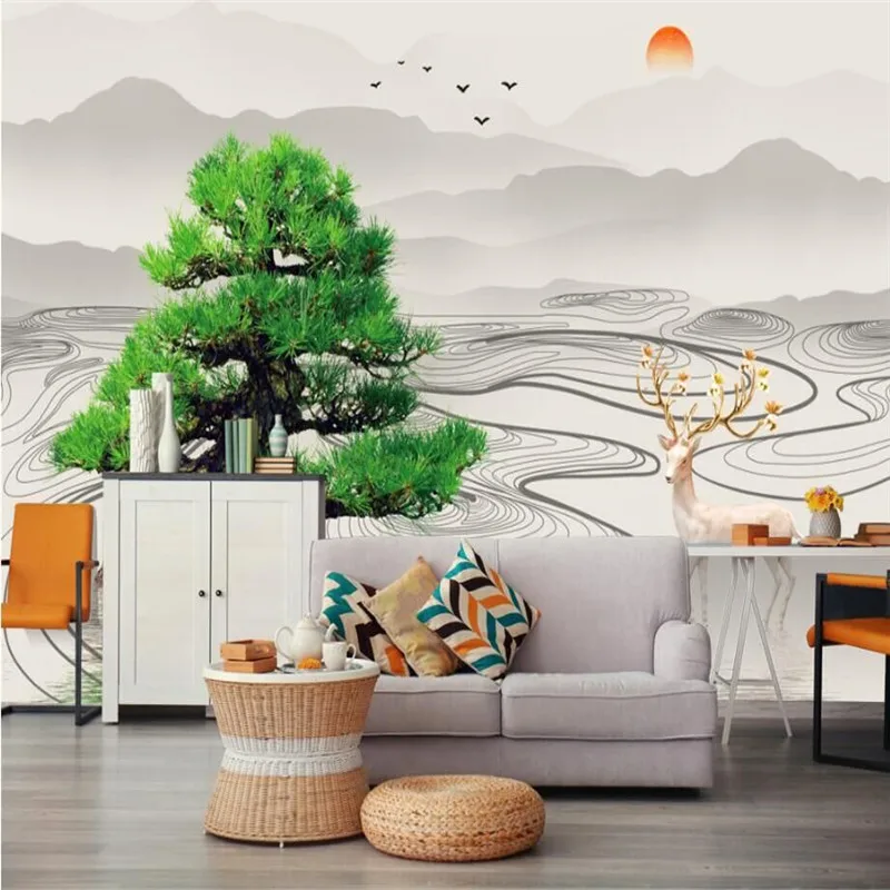 Modern minimalist new Chinese abstract artistic concept ink landscape ancient tree wall professional production wallpaper mural |