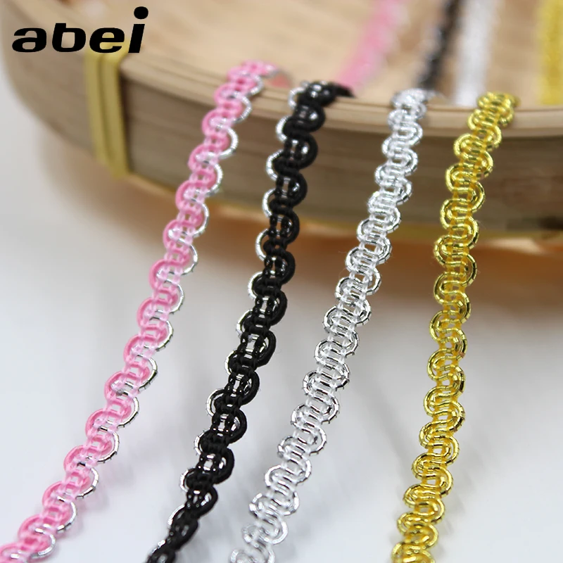 

5mm 10yards/lot Gold Silver Pink Black Embroidered polyester Lace Ribbon Hometexile Clothes Embellishment DIY Wedding Crafts