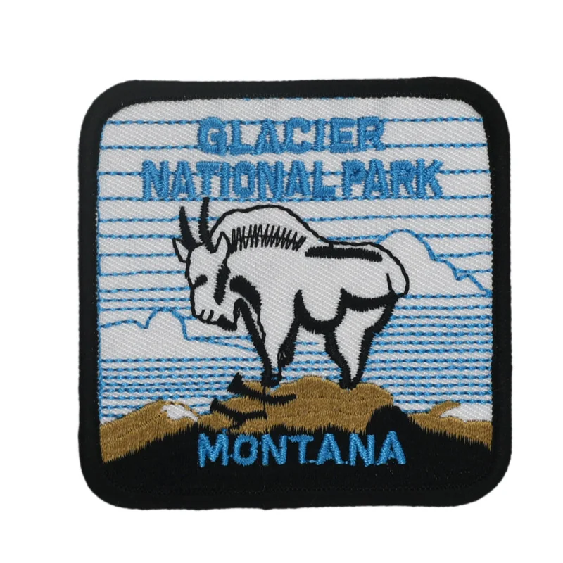 GLACIER MONTANA MOUNTAIN GOAT NATIONAL PARK Travel Souvenir Patches Embroidered Iron On badge vacation holiday |