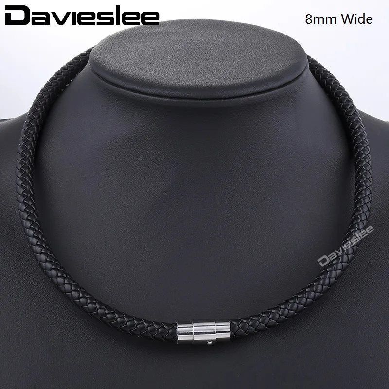 8mm Black UN50 Мужское кожаное ожерелье ручной работы, чокер, коричневый, черный, плетеный шнур, веревка, ожерелье, застежка из нержавеющей стали, из США 4, 6, 8 мм, UNM09 - Окраска металла: 8mm Black UN50