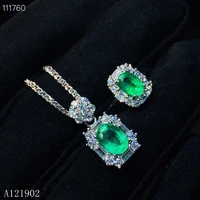 kjjeaxcmy exquisite jewelry 925 sterling silver inlaid natural gemstone emerald pendant necklace ring suit support detection
