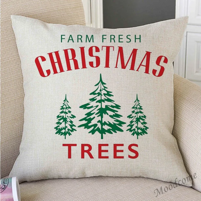 Merry Christmas Decoration Farm Fresh Tree Truck Nordic Sofa Throw Pillow Case Cotton Linen Xmas Art Car Cushion Cover | Дом и сад