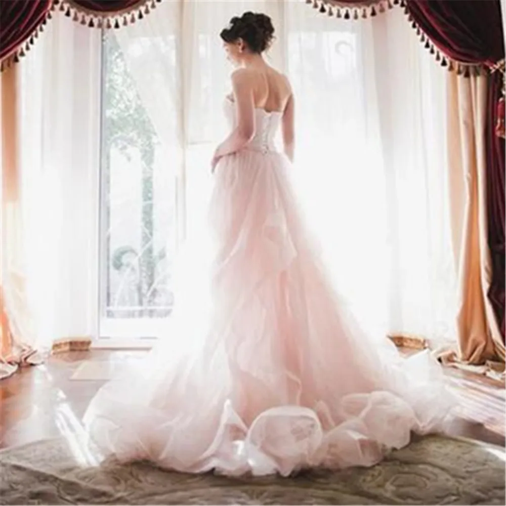 YUNUO Милая Румяна Розовые Свадебные платья Vestido de casamento без рукавов органза