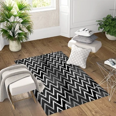 

Else Black White Wave Lines Geometric 3d Pattern Print Non Slip Microfiber Living Room Decorative Modern Washable Area Rug Mat