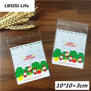 100pcs 10x10+ 3 см красочные веселые Снеговик на Рождество Пластик сумки шоколадные конфеты суп печенья упаковывая мешок самоклеющиеся пакеты - Цвет: As Picture
