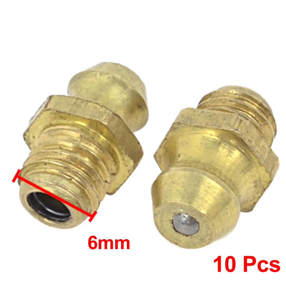 

X Autohaux 10 Pcs Gold Tone 6mm Dia Male Thread Straight Grease Nipples Fittings