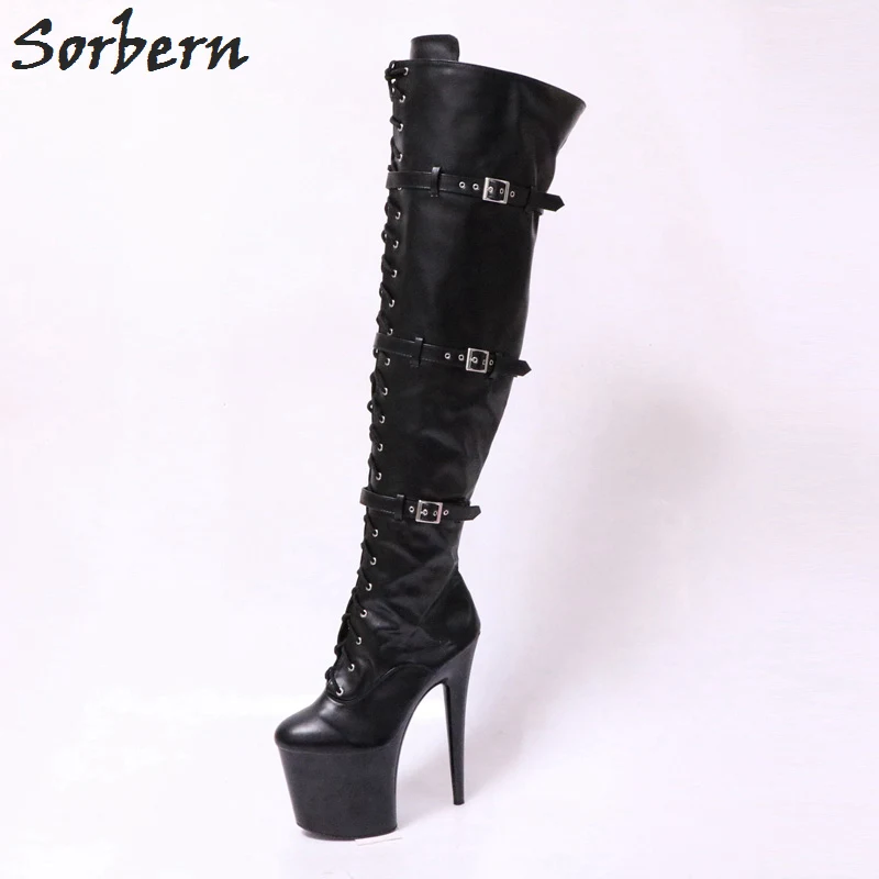 

Sorbern Fashion Buckle Straps Over The Knee Boots For Women 20Cm Extreme High Heels Platform Shoes Ladies Boots Custom Colors