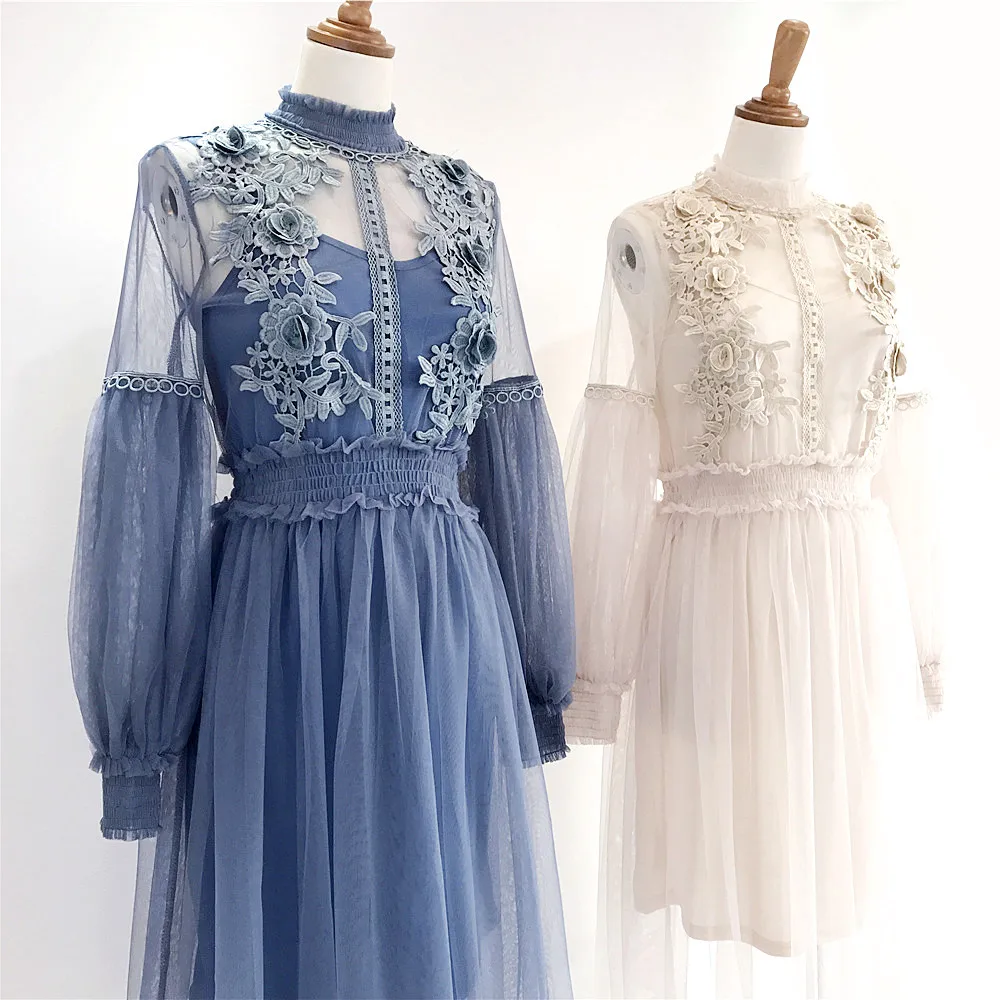 Женское Сетчатое платье с цветочной вышивкой вечернее аппликацией весна лето