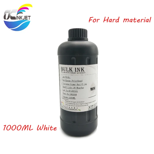 White(Hard) Ocinkjet 1000 мл Светодиодный УФ чернила для Epson 1390 1400 1410 1430 L800 L1800 для DX3 DX4 DX5 DX6 DX7 окружающей среде, печатные головки подходят для твердых и мягких Материал - Цвет: White(Hard)