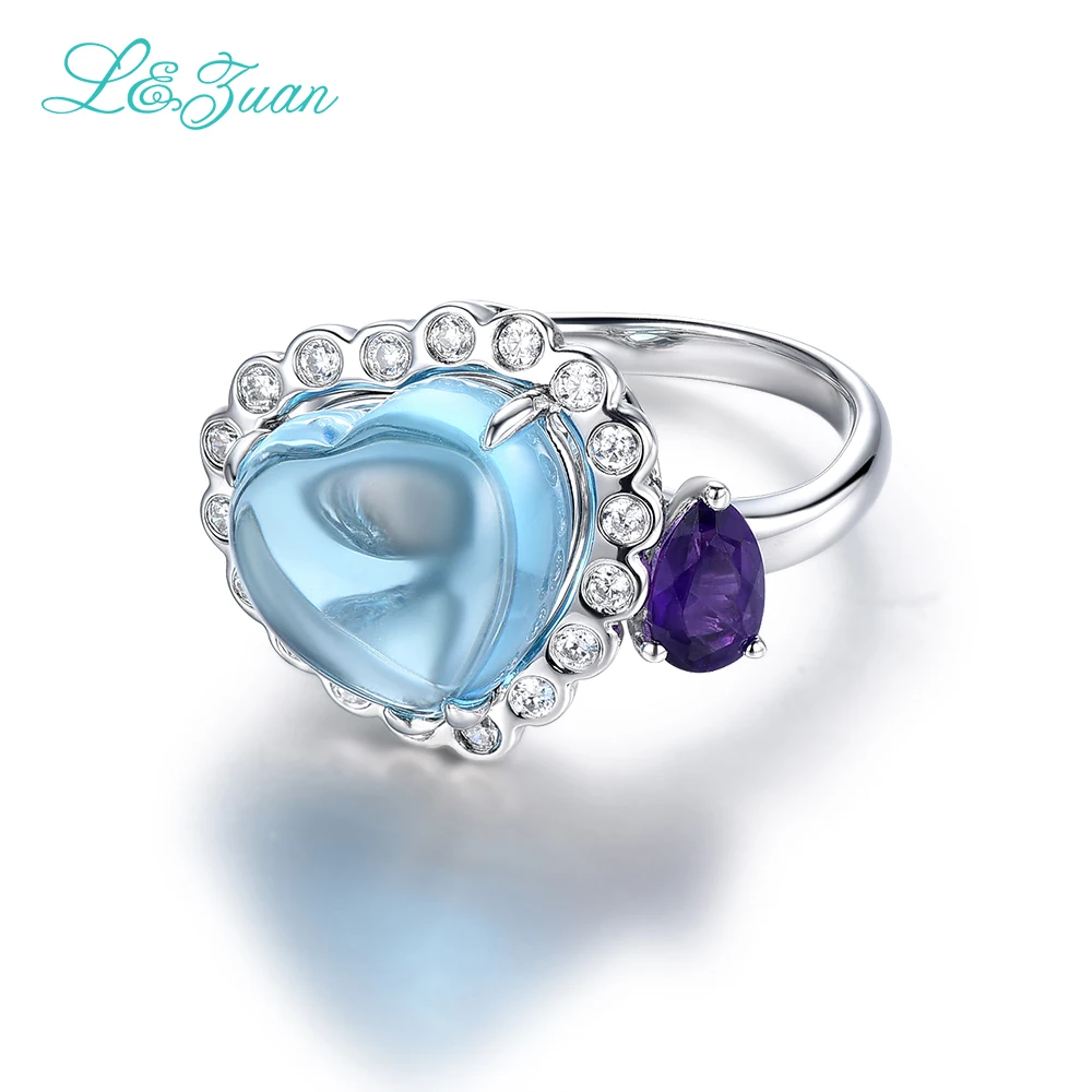l&ampzuan noble Natural 7.24ct Topaz Blue Stone Prong Setting 925 sterling Ring Jewelry silver jewelry rings for women | Украшения и