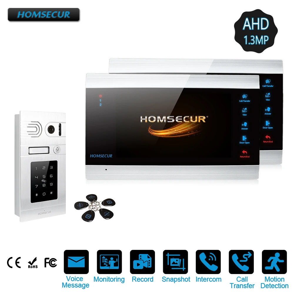 Проводной видеодомофон HOMSECUR 1C2M 7 дюймов ahd1.3 МП домофон с доступом к паролю