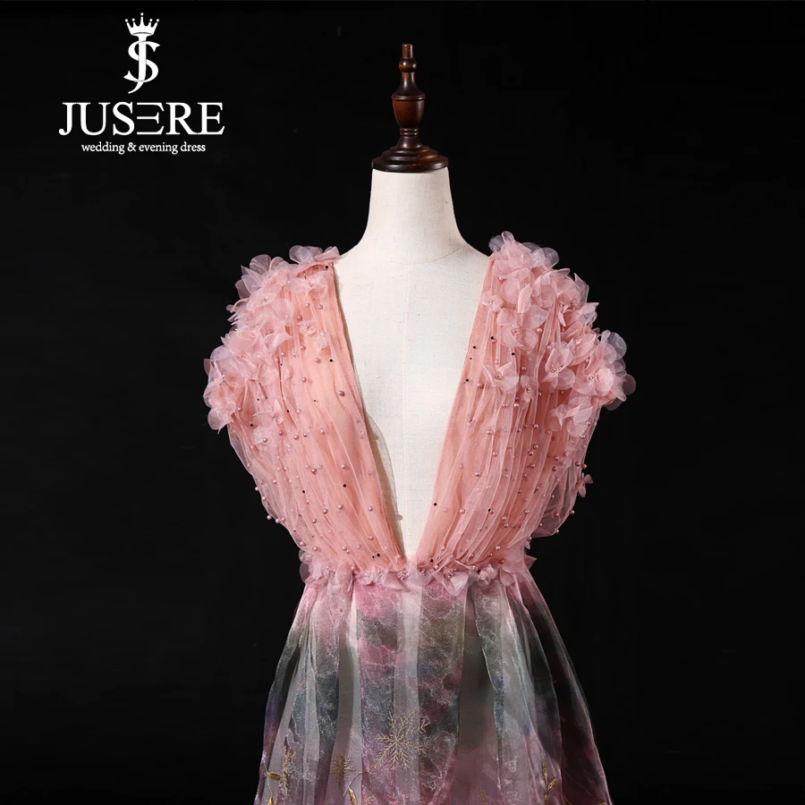 JUSERE Elegant Long Evening Dress With Shawl Lace Appliques Beaded See Through Mermaid Formal Party Dresses 2018 Robe De Soiree
