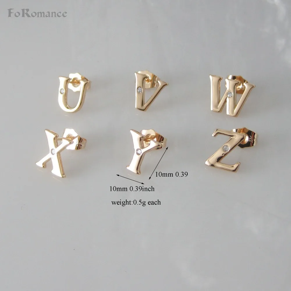 Foromance/серьги-гвоздики начальные U V W X Y Z 0 39*0 39 &quotжелтое золото GP CZ простые серьги |